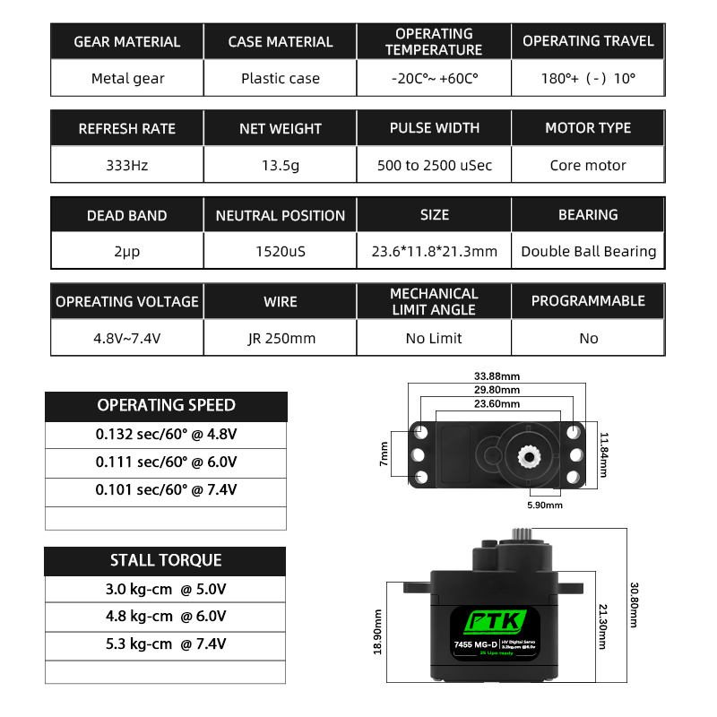 PTK 7455MG-D servo 12g Digital - огляд і ціна Rc Car Servo